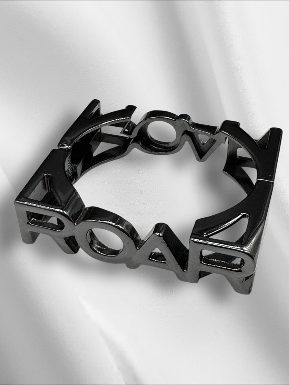 Edgy Bangle Bracelet Square Black Shinny Metal Word ROAR